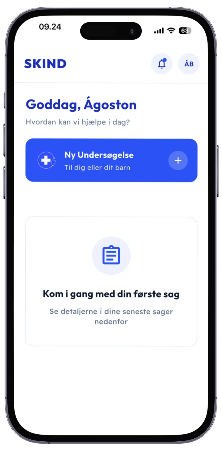 Skærmbillede fra SKIND-appen: Opret en ny sag