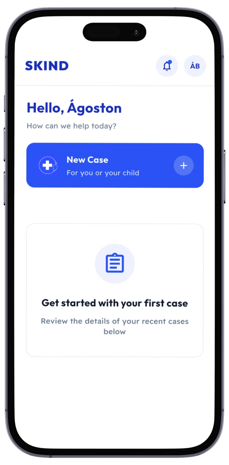 Screenshot of the SKIND app: Start a new case