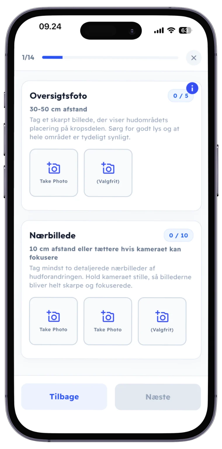 Skærmbillede fra SKIND-appen: Tag billederne