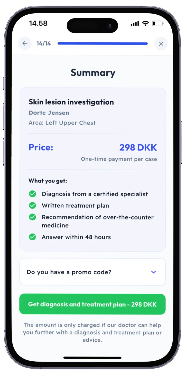 Screenshot of the SKIND app: Review and pay